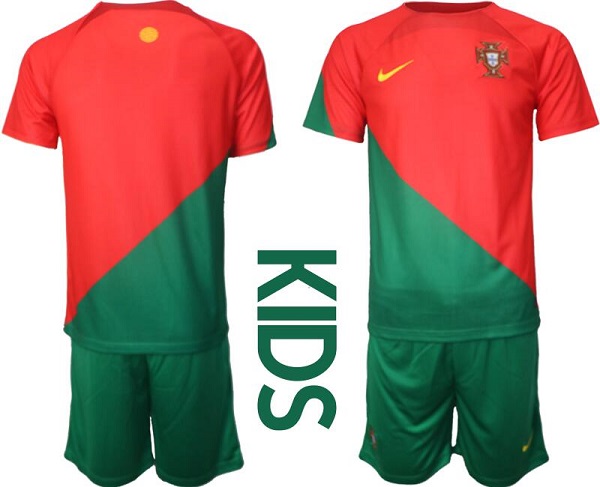 Youth Portugal Team Custom Red Green Home Soccer Jersey Suit